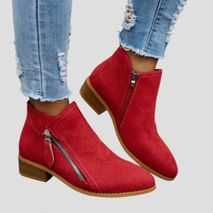 Women's Zip Ankle Boots - All-Day Comfort Fit - Red