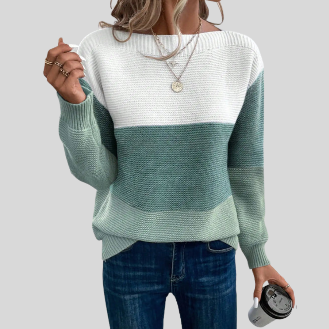 Women’s Ombre Colour-Block Crew-Neck Jumper in Green