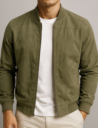 Men's Léo Suede-Look Bomber Jacket - Green