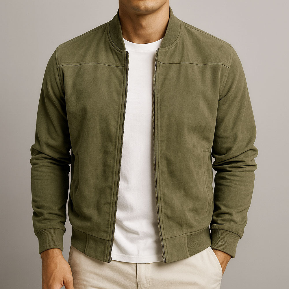 Men's Léo Suede-Look Bomber Jacket - Green