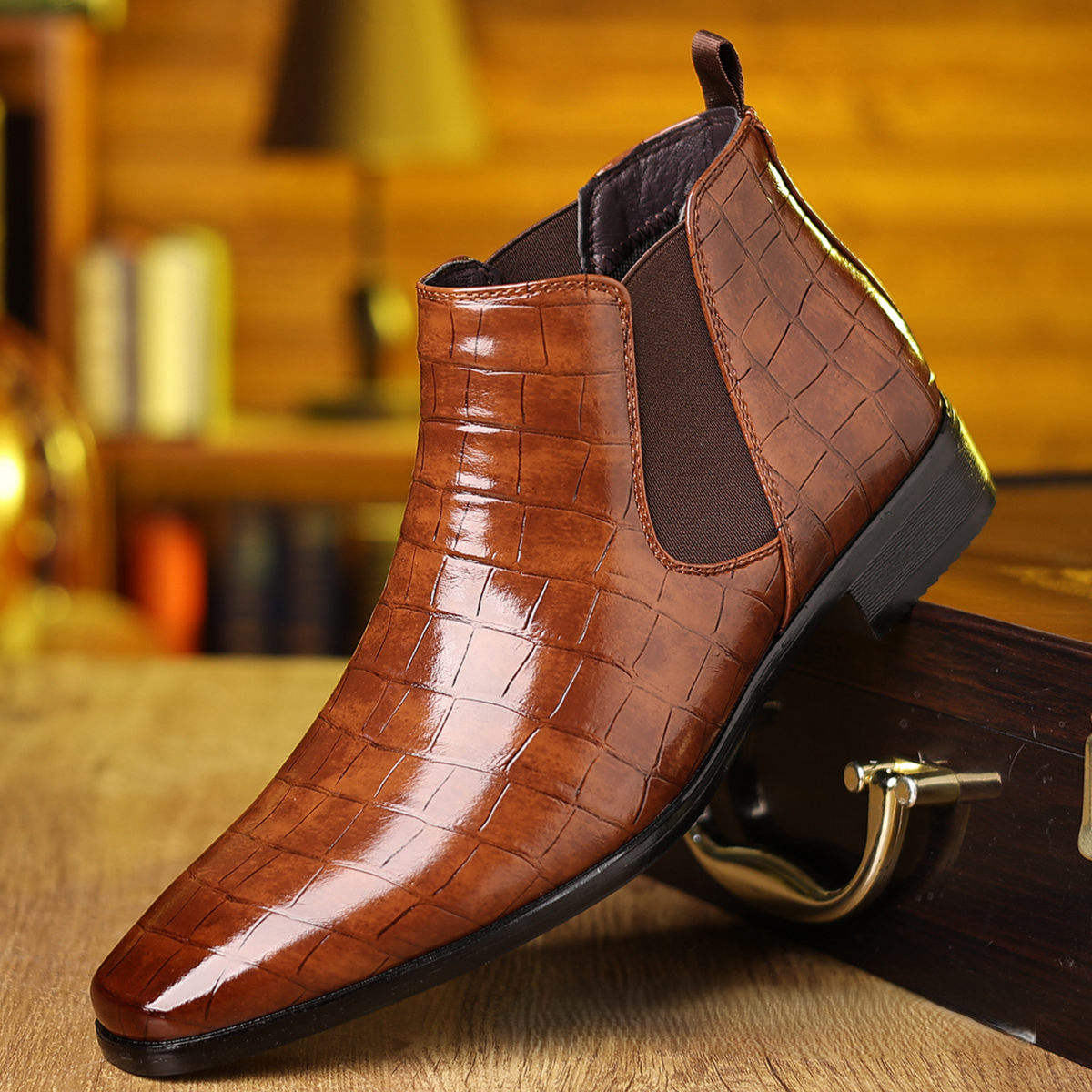 Men’s Croc-Textured Chelsea Boots