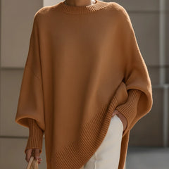 Women’s Oversized Asymmetric-Hem Knit Jumper in Caramel