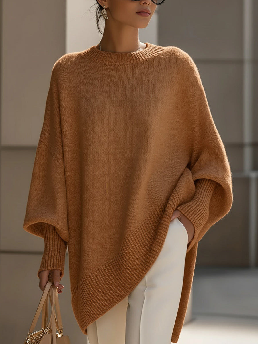 Women’s Oversized Asymmetric-Hem Knit Jumper in Caramel