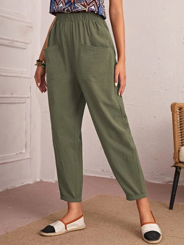 Women’s Cotton Linen Elastic-Waist Trousers