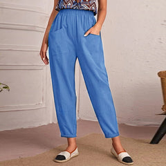 Women’s Cotton Linen Elastic-Waist Trousers