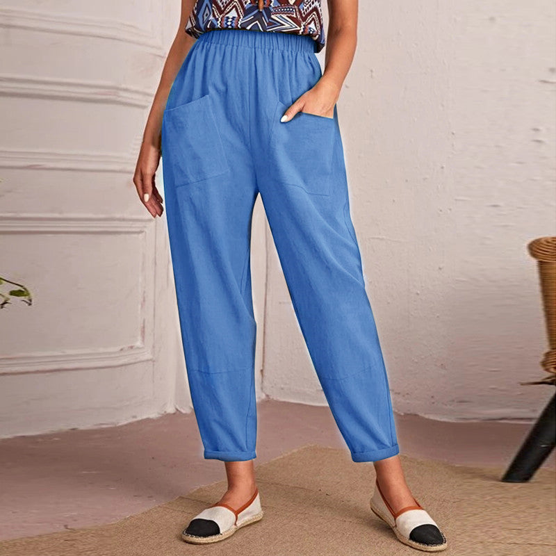 Women’s Cotton Linen Elastic-Waist Trousers