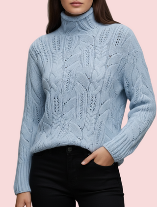 Selora Knit Turtleneck Women's Sweater - Blue