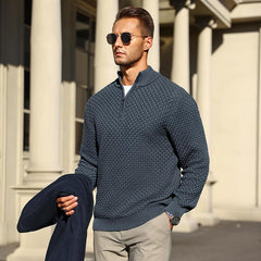 Men’s Basket-Textured Quarter-Zip Jumper in Blue