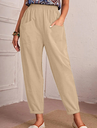 Women’s Cotton Linen Elastic-Waist Trousers