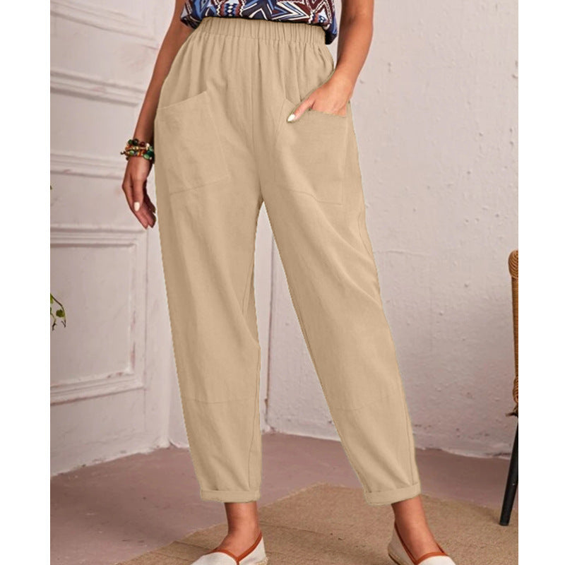 Women’s Cotton Linen Elastic-Waist Trousers