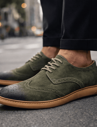 Men’s Suede Brogue Lace-Up Shoes in Green