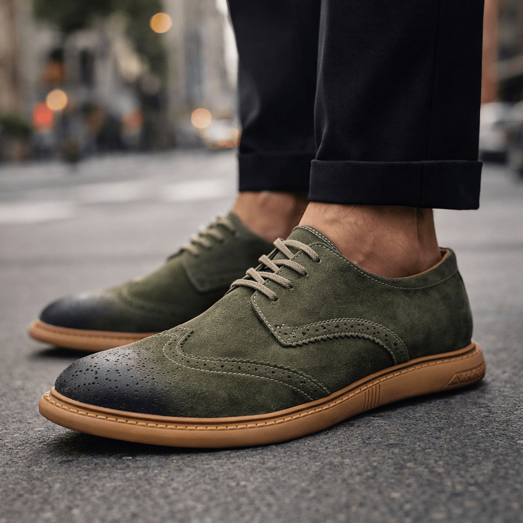 Men’s Suede Brogue Lace-Up Shoes in Green