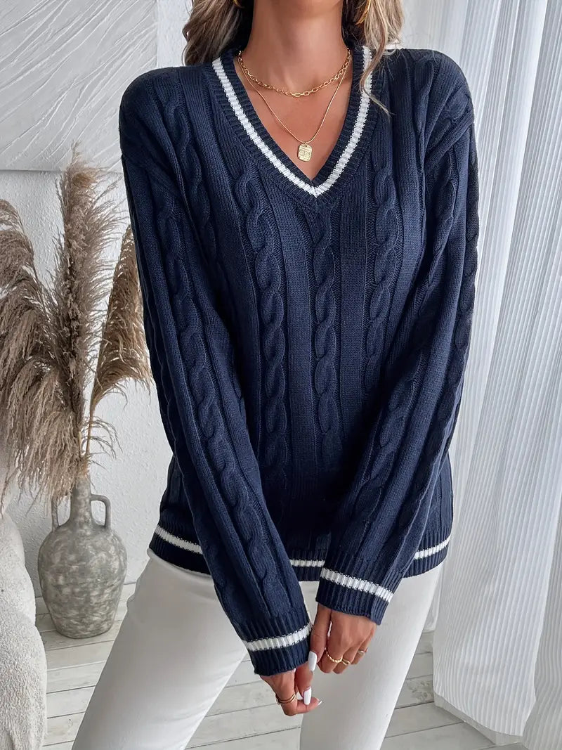 Women’s Cable-Knit V-Neck Sweater