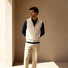 Harrington Soft Knit Zip Men's Vest - Light Beige