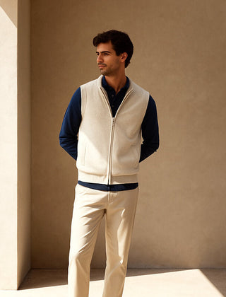 Harrington Soft Knit Zip Men's Vest - Light Beige
