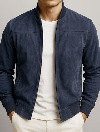 Men's Léo Suede-Look Bomber Jacket - Navy