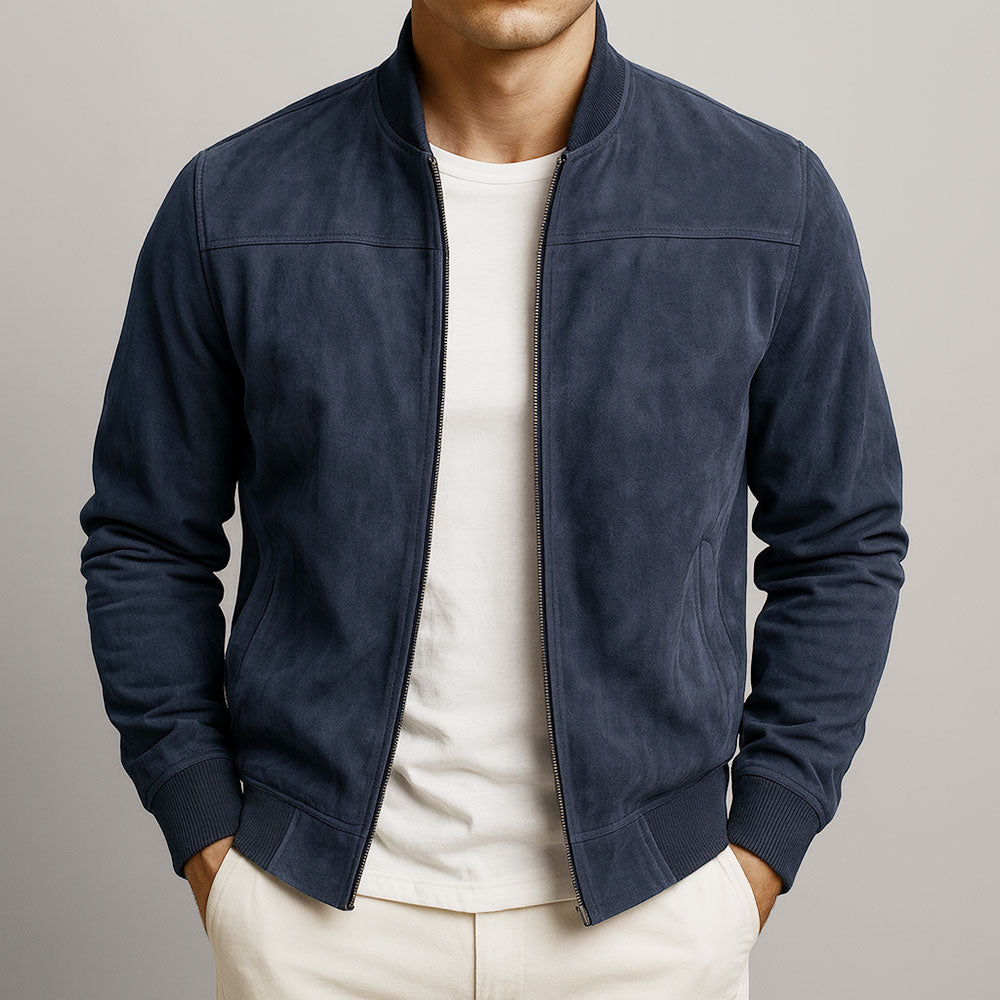 Men's Léo Suede-Look Bomber Jacket - Navy