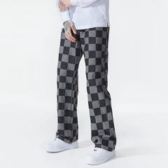 Men’s Check-Pattern Denim Trousers