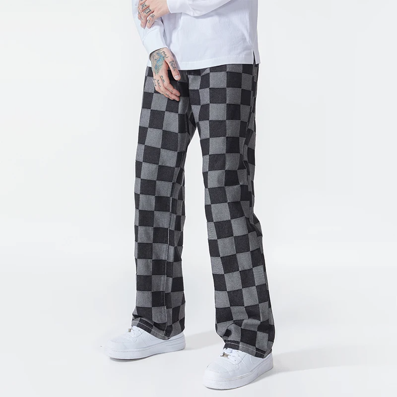Men’s Check-Pattern Denim Trousers