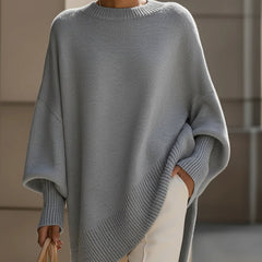 Women’s Oversized Asymmetric-Hem Knit Jumper in Grey