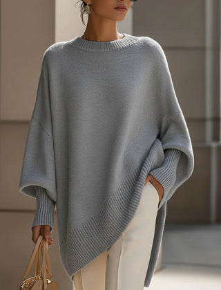 Women’s Oversized Asymmetric-Hem Knit Jumper in Grey