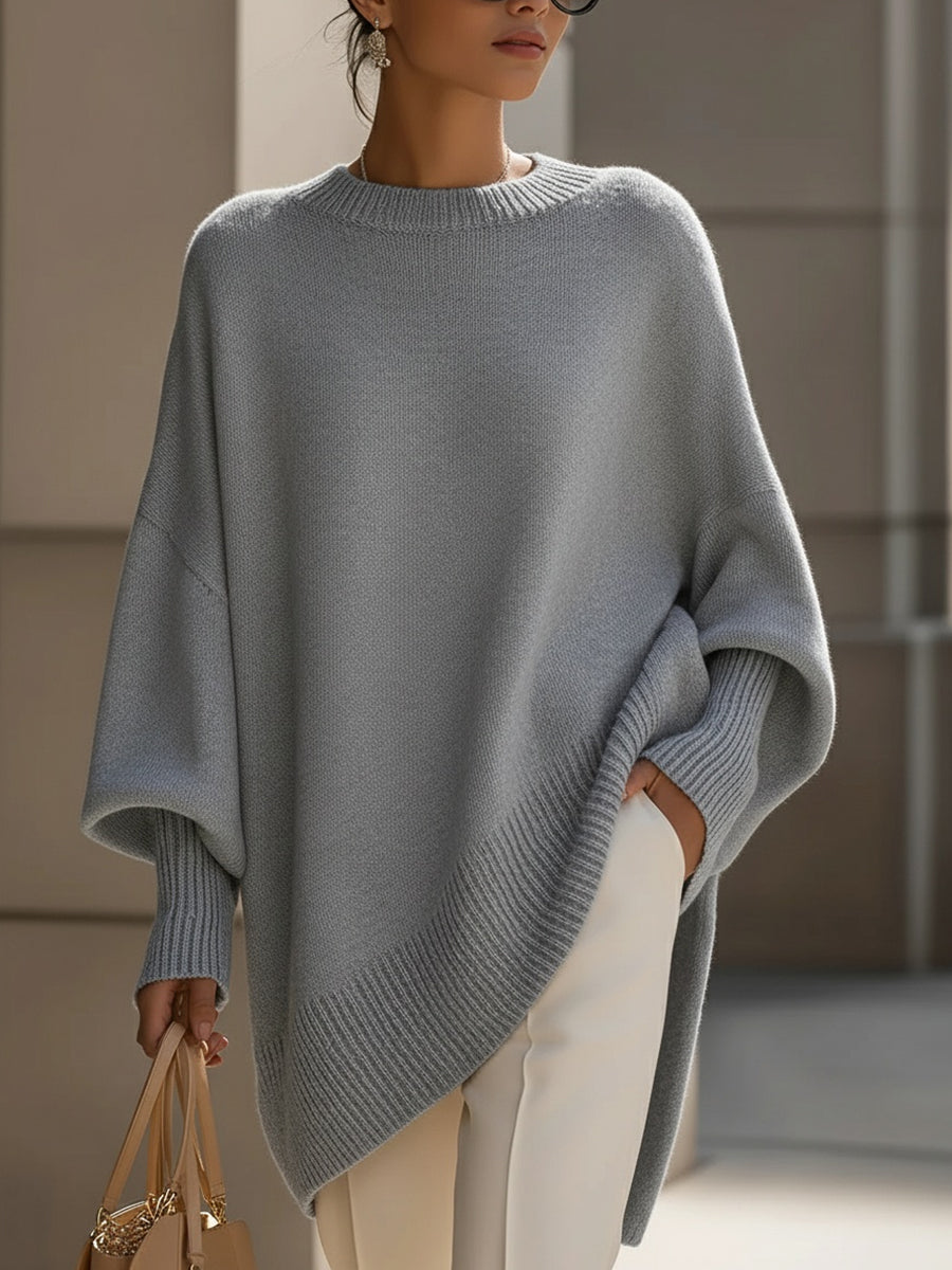 Women’s Oversized Asymmetric-Hem Knit Jumper in Grey