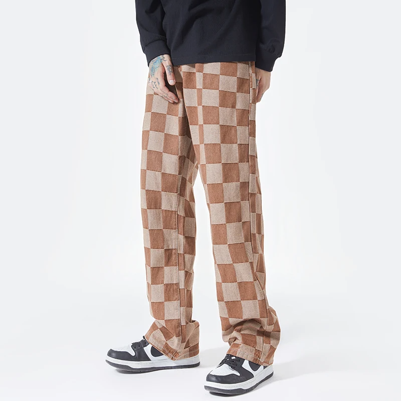 Men’s Check-Pattern Denim Trousers