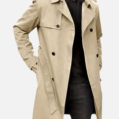 Men’s Double-Breasted Back-Belt Trench Coat in Beige