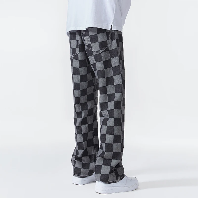Men’s Check-Pattern Denim Trousers