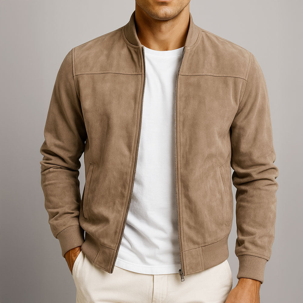 Men's Léo Suede-Look Bomber Jacket - Brown