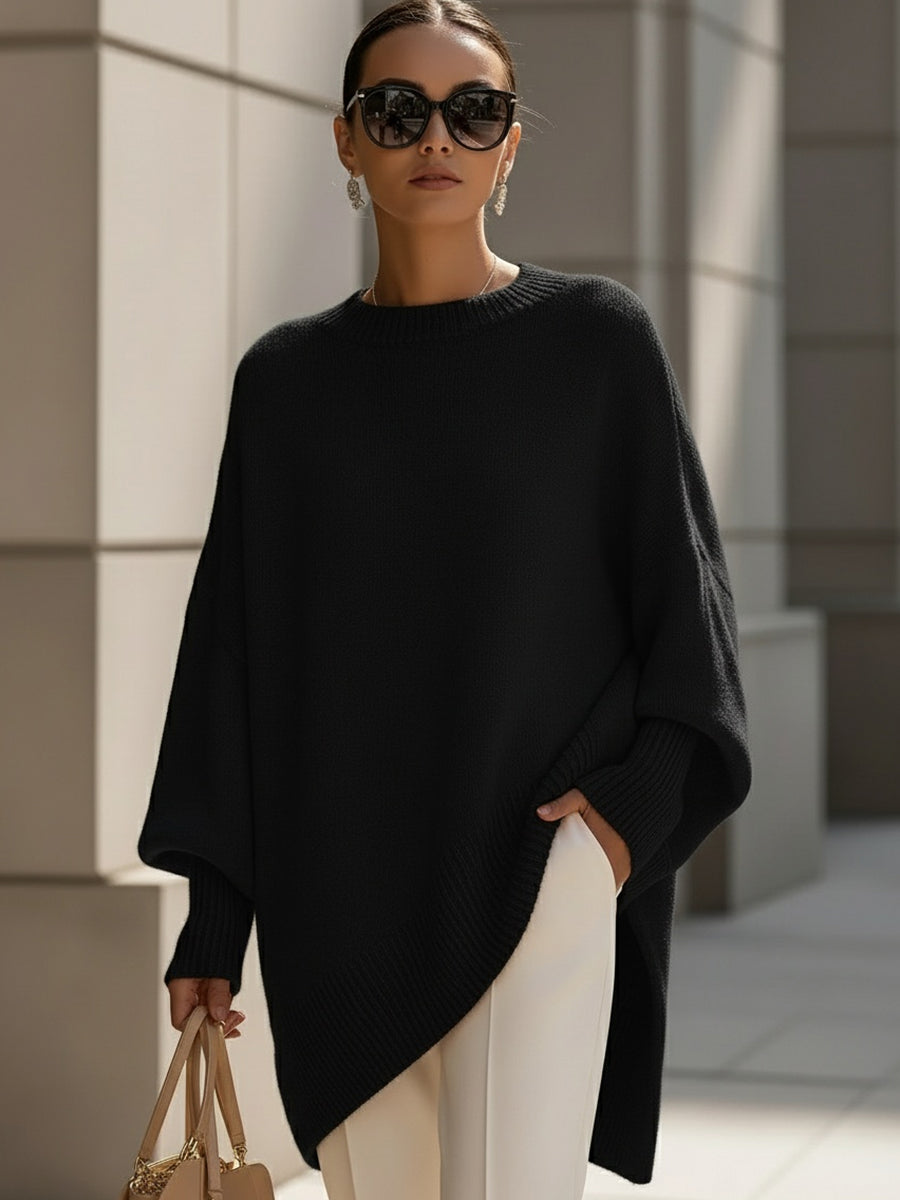 Women’s Oversized Asymmetric-Hem Knit Jumper in Black
