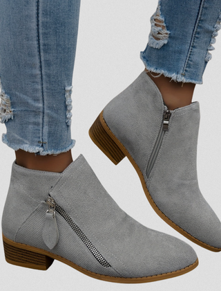 Women's Zip Ankle Boots - All-Day Comfort Fit - Grey