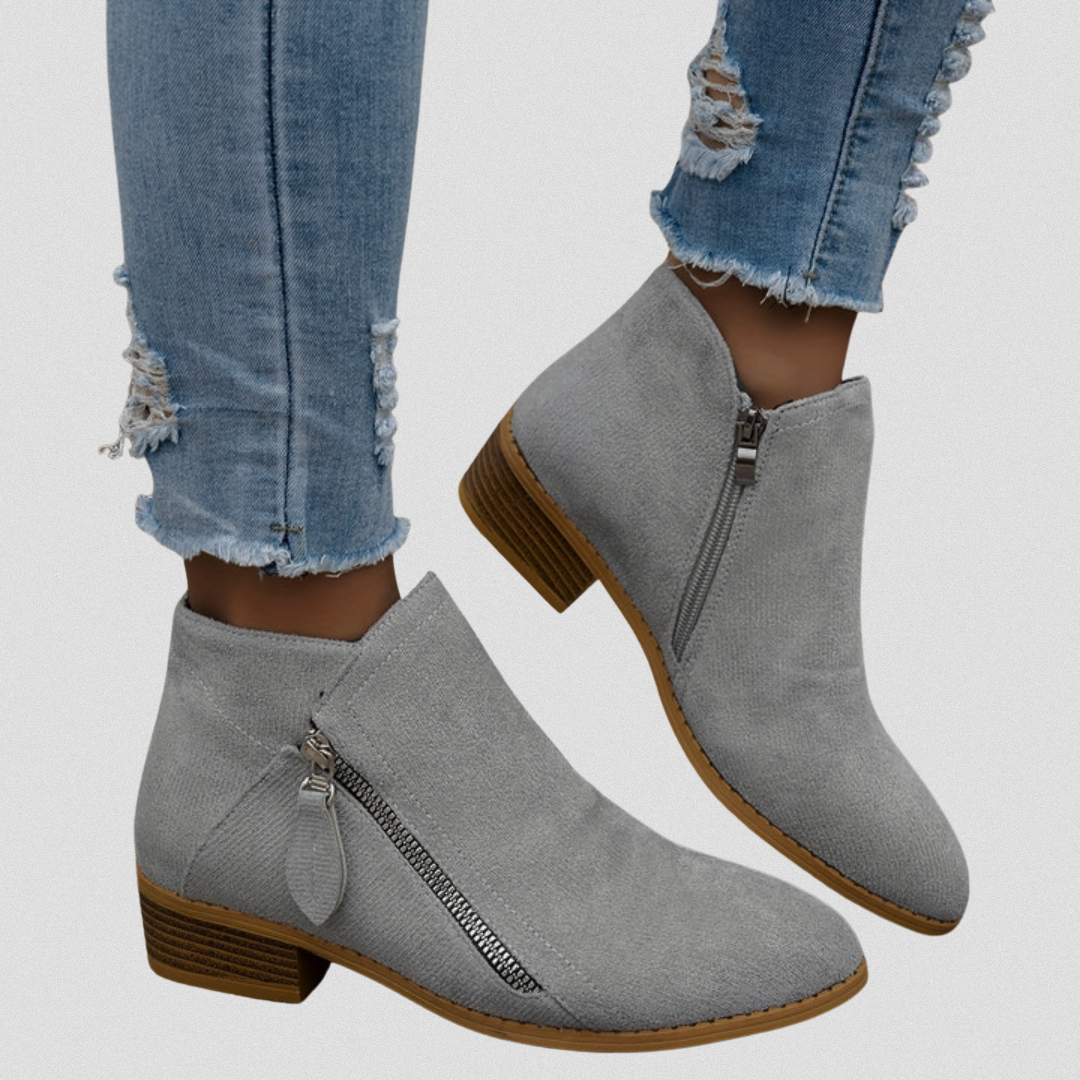 Women's Zip Ankle Boots - All-Day Comfort Fit - Grey