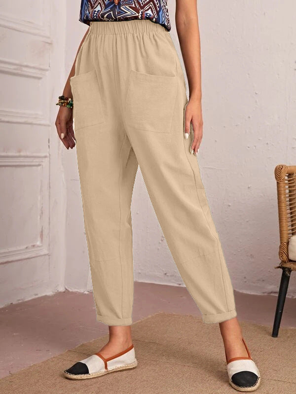 Women’s Cotton Linen Elastic-Waist Trousers