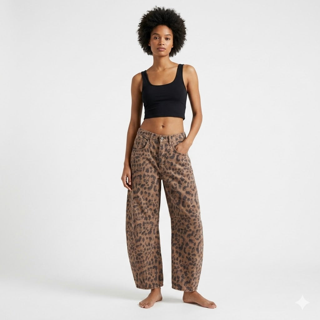 Women’s Leopard Print Barrel Jeans
