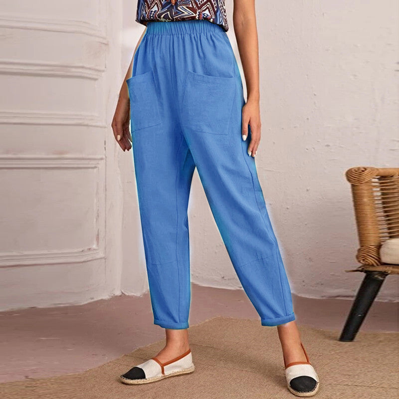 Women’s Cotton Linen Elastic-Waist Trousers