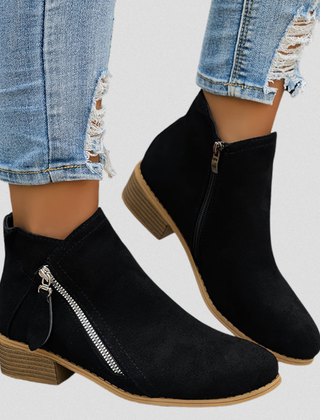 Women's Zip Ankle Boots - All-Day Comfort Fit - Black