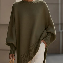 Women’s Oversized Asymmetric-Hem Knit Jumper in Green