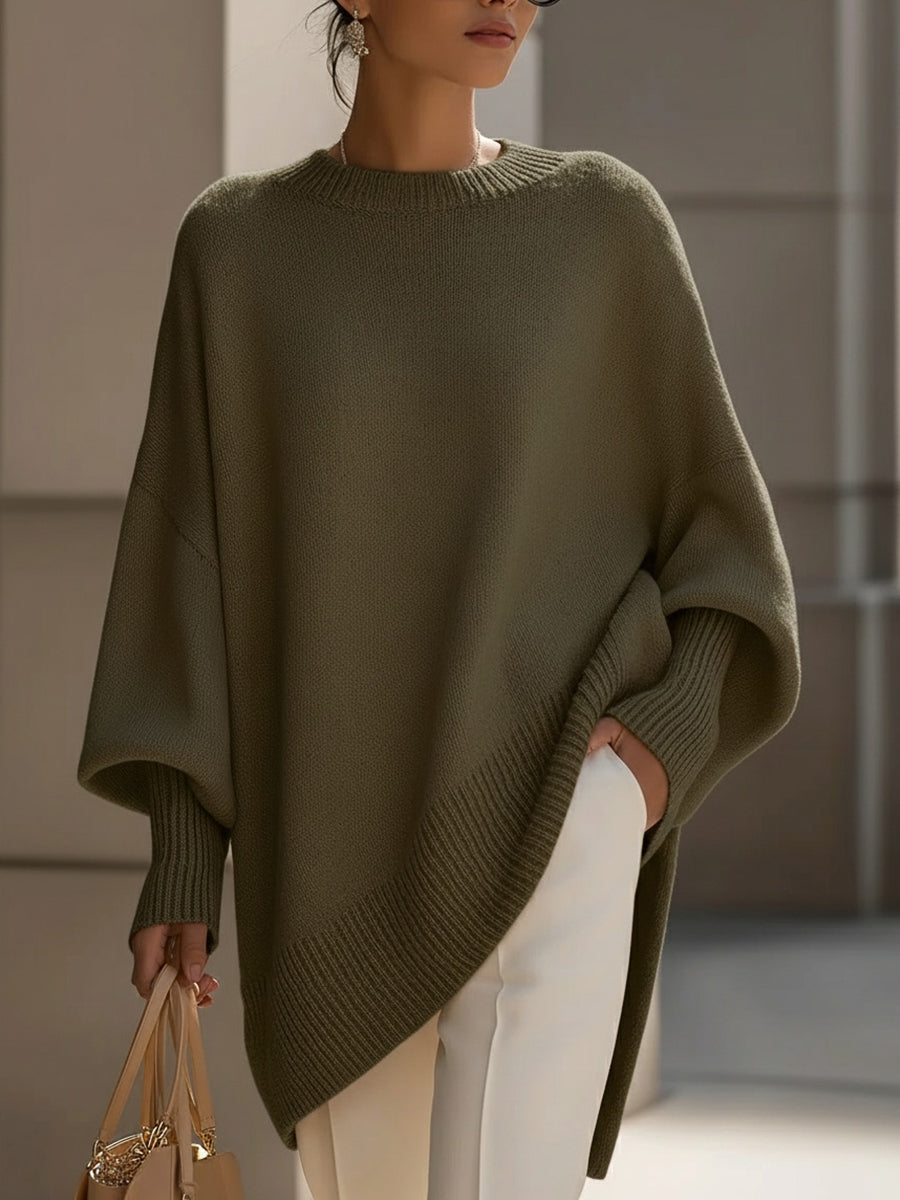 Women’s Oversized Asymmetric-Hem Knit Jumper in Green