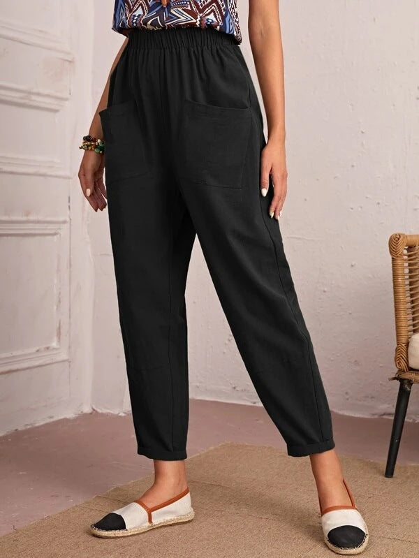 Women’s Cotton Linen Elastic-Waist Trousers