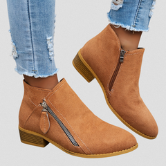Women's Zip Ankle Boots - All-Day Comfort Fit - Brown