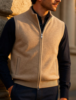 Harrington Soft Knit Zip Men's Vest - Caramel Brown