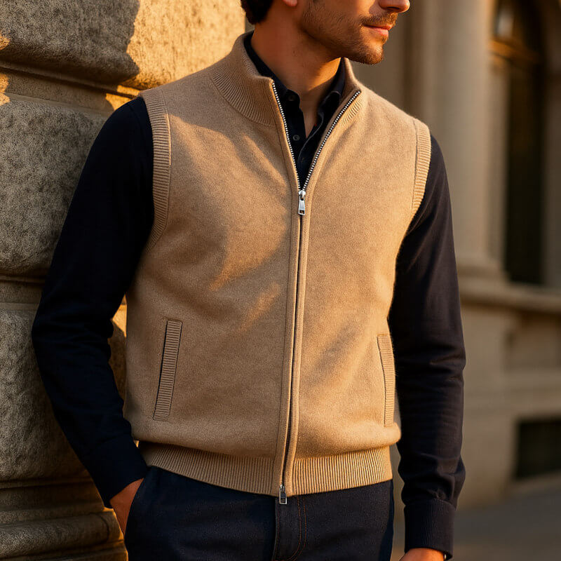 Harrington Soft Knit Zip Men's Vest - Caramel Brown