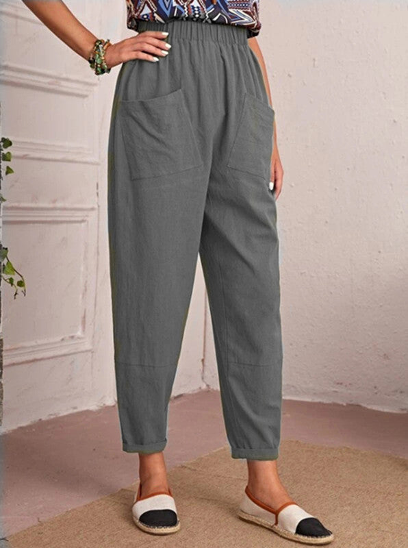 Women’s Cotton Linen Elastic-Waist Trousers