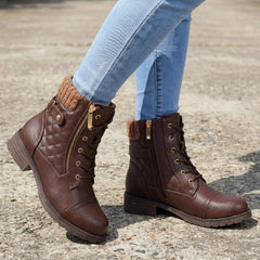Women’s Quilted Leather Lace-Up Ankle Boots in Dark Brown