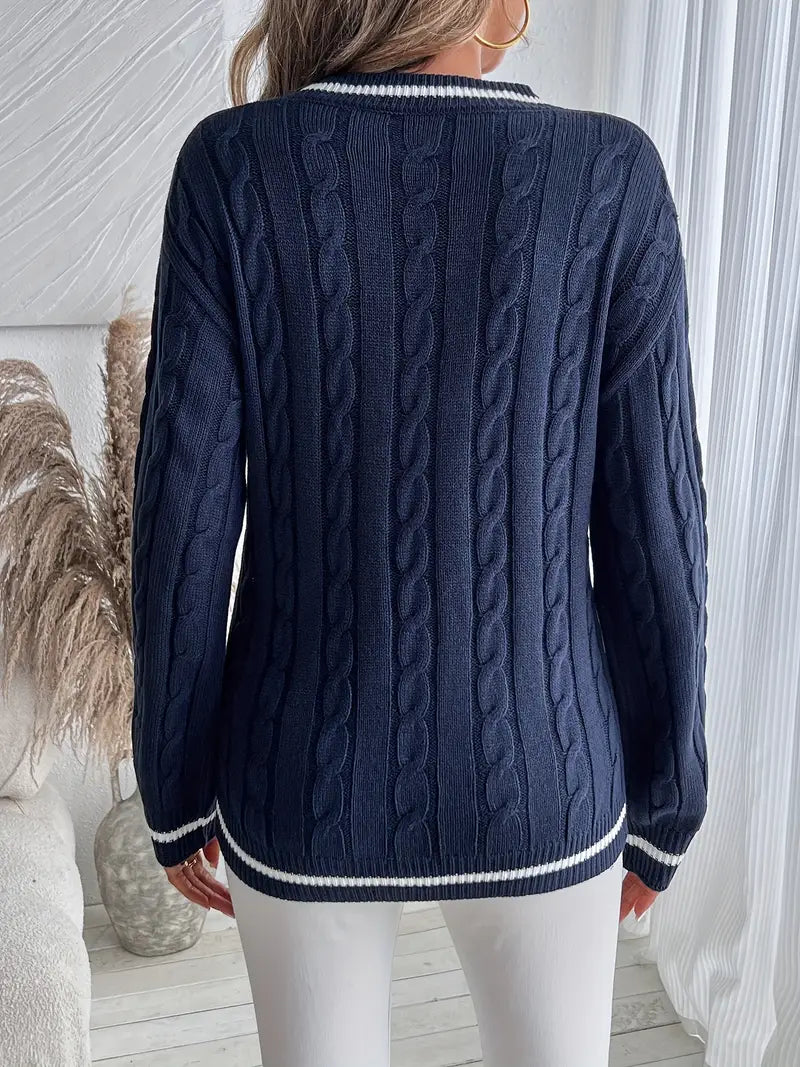 Women’s Cable-Knit V-Neck Sweater