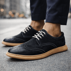 Men’s Suede Brogue Lace-Up Shoes in Black