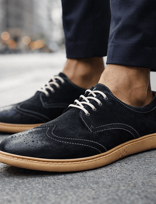 Men’s Suede Brogue Lace-Up Shoes in Black