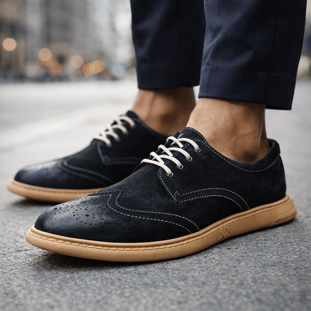 Men’s Suede Brogue Lace-Up Shoes in Black