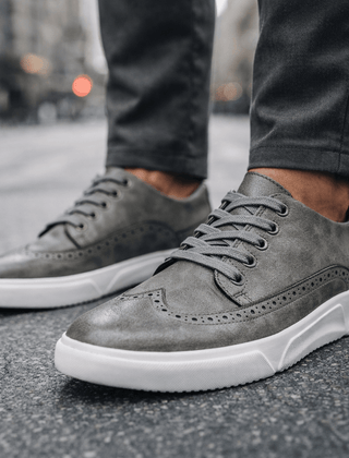 Men’s Leather Brogue Lace-Up Trainers in Grey